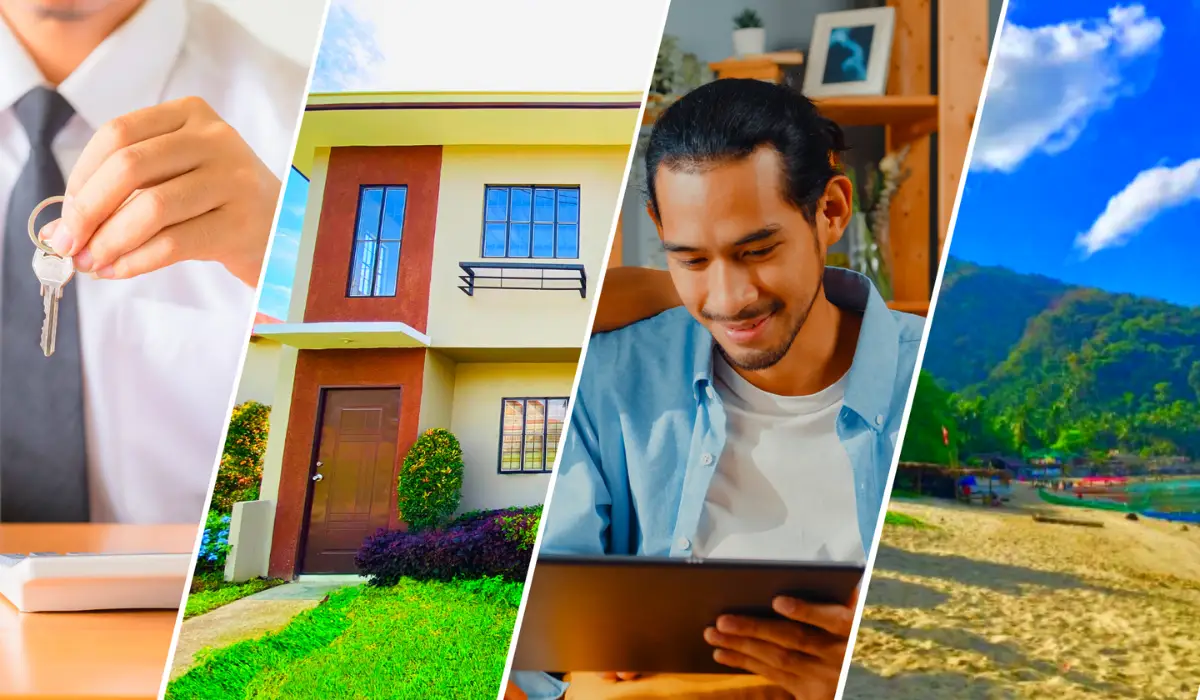 Calon pembeli meninjau brosur perumahan syariah bersama keluarga