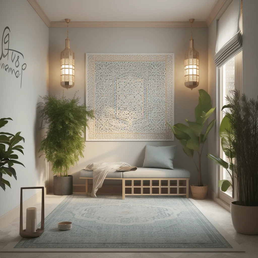 Contoh kombinasi warna interior rumah syariah: ruang ibadah kecil bernuansa hijau dan netral